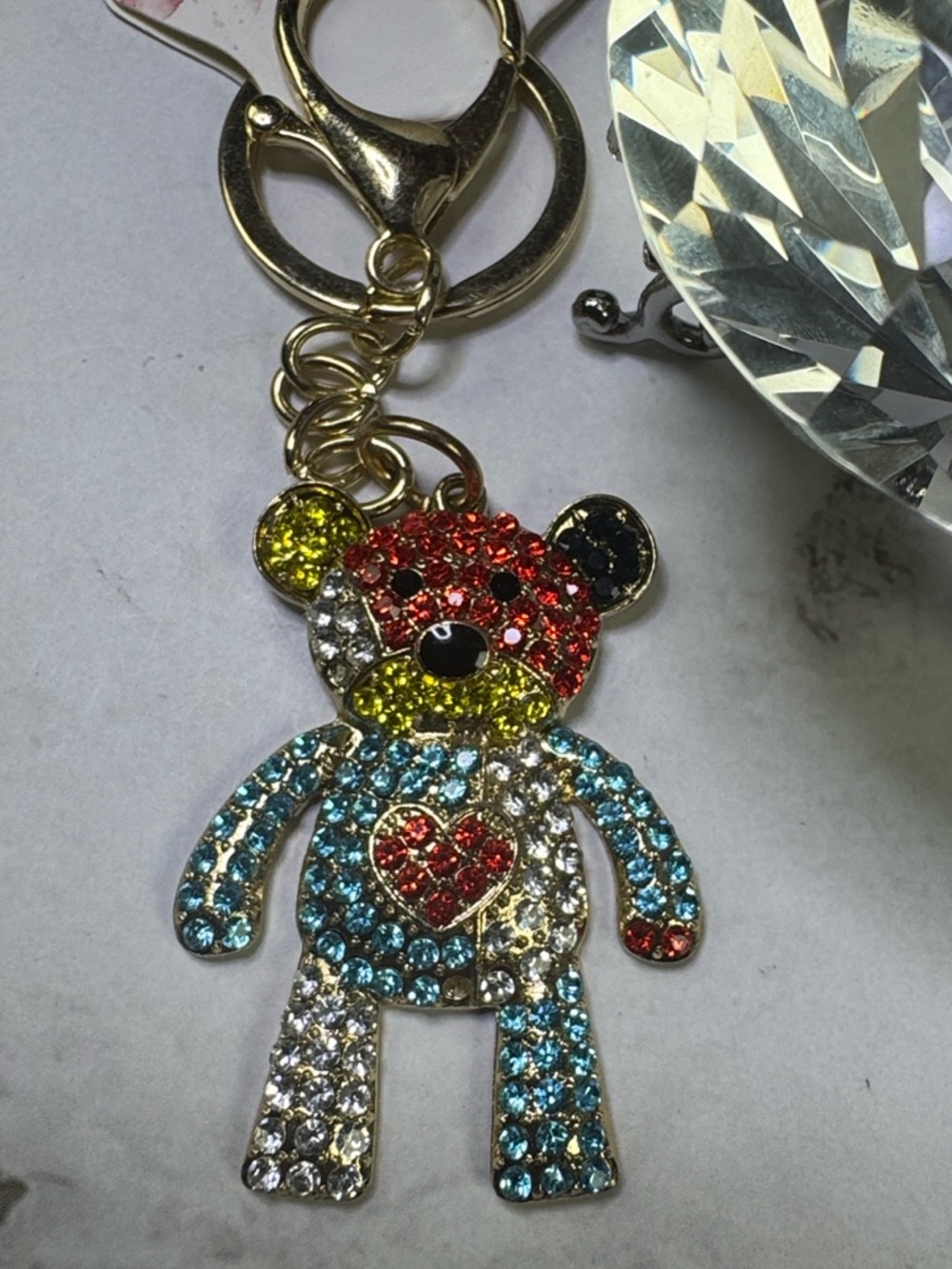 Rhinestone Teddy Bear Keychain - Multicolor Kids Accessory - Picture 2 of 2